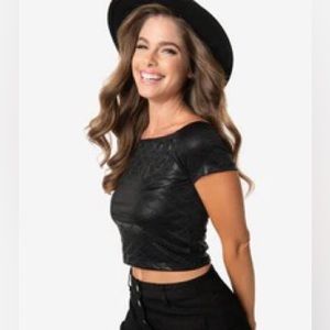 Pre Loved Black Mermaid Scale Neptune Crop Top